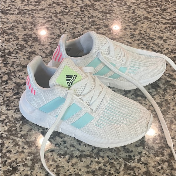 Adidas Kids White and Light Blue Sneakers - Picture 2 of 4